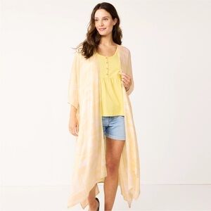 Sonoma Geometric Kimono Wrap Cover Up Short Sleeve Duster in Ivory One Size